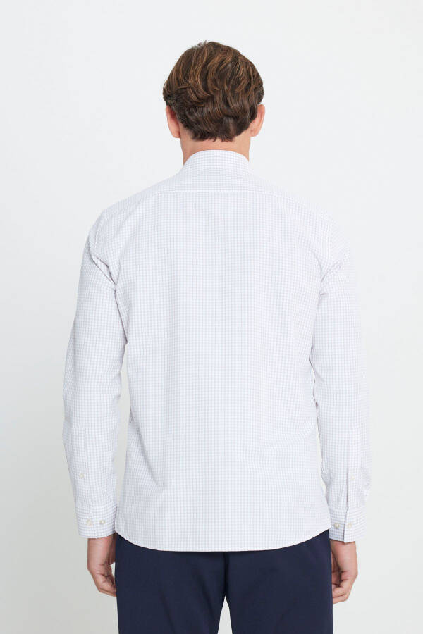 Erkak Oq-Bej Paxtalik Oxford Slim Fit Tor Kesimli Klassik Yoqali Armürli Ko'ylak - 5
