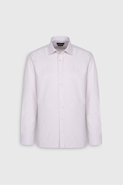 Erkak Oq-Bej Paxtalik Oxford Slim Fit Tor Kesimli Klassik Yoqali Armürli Ko'ylak - 6