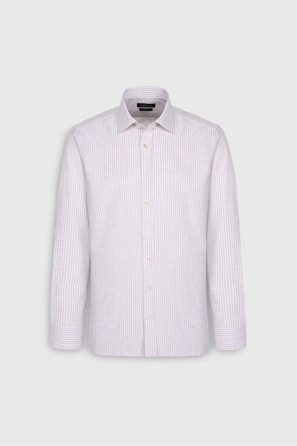 Erkak Oq-Bej Paxtalik Oxford Slim Fit Tor Kesimli Klassik Yoqali Armürli Ko'ylak - 6