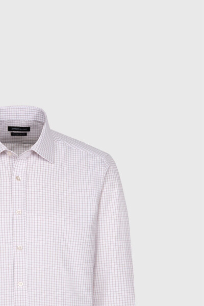 Erkak Oq-Bej Paxtalik Oxford Slim Fit Tor Kesimli Klassik Yoqali Armürli Ko'ylak - 7