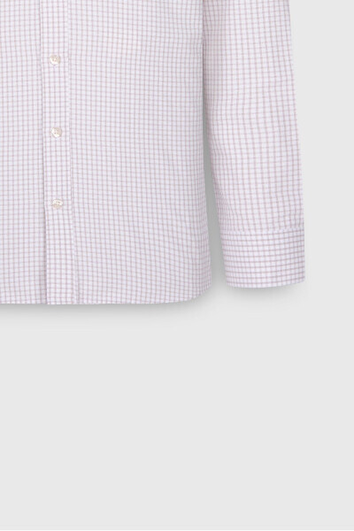 Erkak Oq-Bej Paxtalik Oxford Slim Fit Tor Kesimli Klassik Yoqali Armürli Ko'ylak - 8