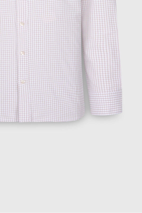 Erkak Oq-Bej Paxtalik Oxford Slim Fit Tor Kesimli Klassik Yoqali Armürli Ko'ylak - 8