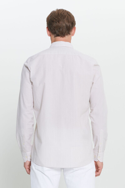 Erkak oq-bej Slim Fit tor kesimli tugmali yoqa %1 - 6