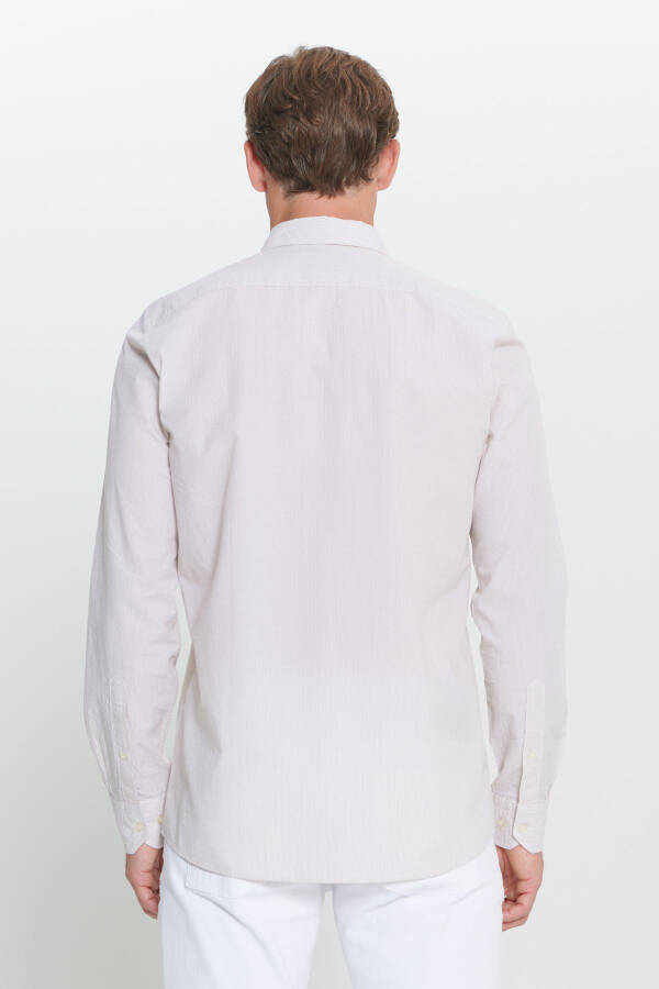 Erkak oq-bej Slim Fit tor kesimli tugmali yoqa %1 - 6