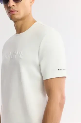 Erkak Oq Bisiklet Yaka Jakarli T-Shirt A41Y1167-Oq - AVVA (1)