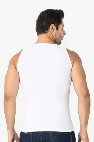 Erkak oq fitilli atlet paxtalik likrali kashkorset halter yaka slim fit atlet - 4