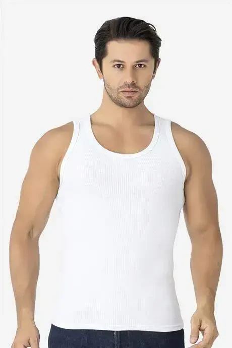 Erkak oq fitilli atlet paxtalik likrali kashkorset halter yaka slim fit atlet - 1