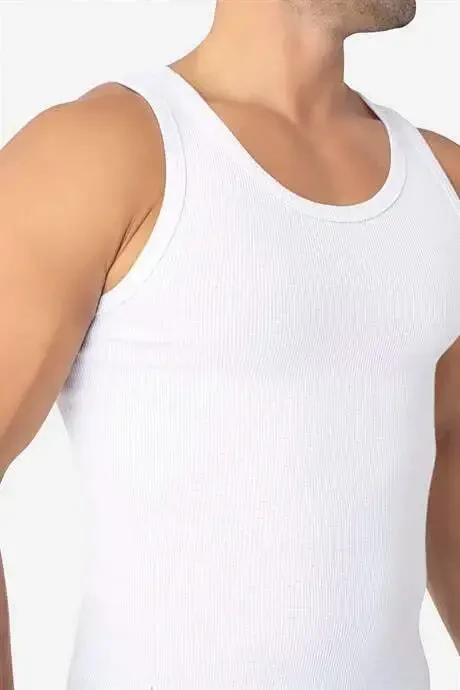 Erkak oq fitilli atlet paxtalik likrali kashkorset halter yaka slim fit atlet - 2