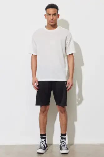 Erkak Oq Keng Bichimli Velosiped Yoqali Футболка-Oq - 1