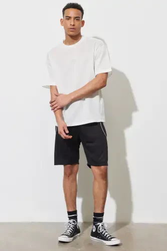 Erkak Oq Keng Bichimli Velosiped Yoqali Футболка-Oq - 5