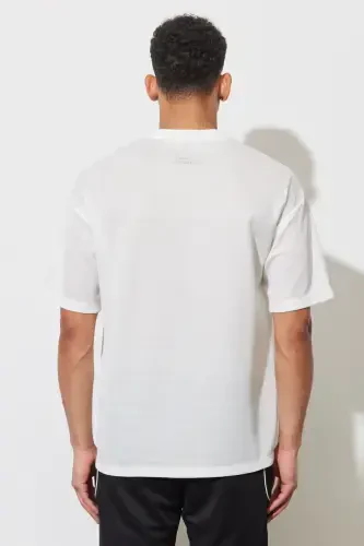 Erkak Oq Keng Bichimli Velosiped Yoqali Футболка-Oq - 6