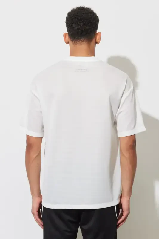 Erkak Oq Keng Bichimli Velosiped Yoqali Футболка-Oq - 6