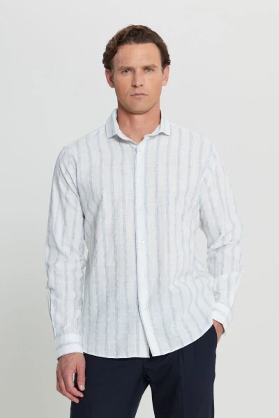 Erkak Oq-Ko'k Paxta Zig'ir Qulay Moslash - 5