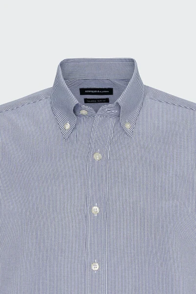 Erkak Oq-Ko'k Slim Fit Tor Kesimli Tugmali Yoqa Ch - 7