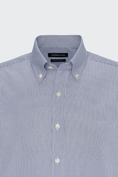 Erkak Oq-Ko'k Slim Fit Tor Kesimli Tugmali Yoqa Ch - 7