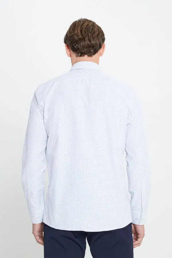 Erkak Oq Mint Paxta Oksford Slim Fit Tor Kesimli Klassik Yoqali Armürli Ko'ylak - 5