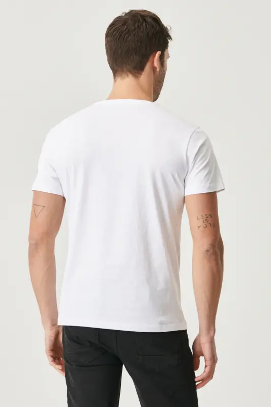 Erkak Oq-Oq 2-li Paket Slim Fit Tor Kesimli Paxtali Asosiy Futbolka-OQ - 6