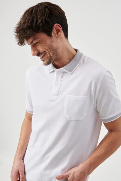 Erkak oq-oq Comfort Fit Qulay Kesimli Polo Yoqali Futbolka - 3