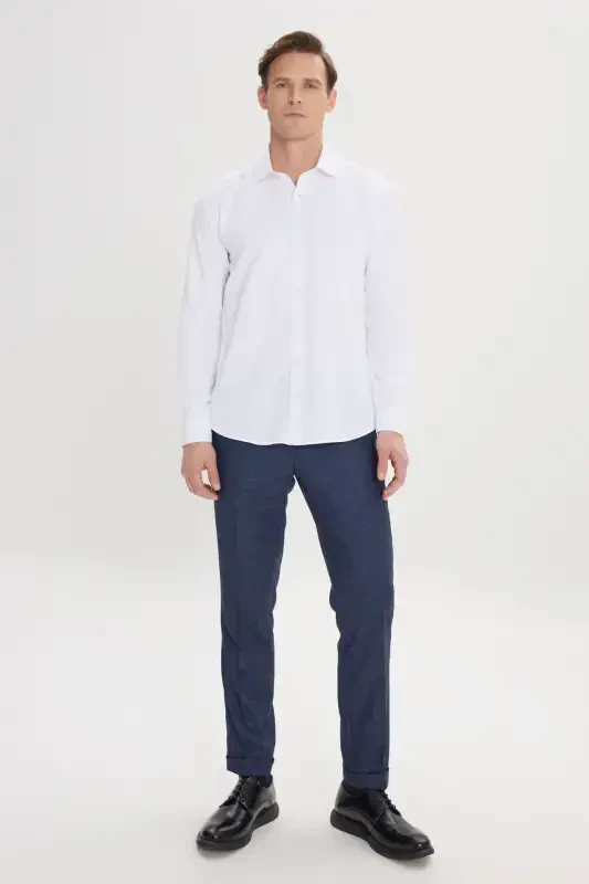 Erkak Oq Oson Dazmollanadigan Slim Fit Tor Kesimli Paxta Klassik Yoqali Armürli Ko'ylak-KLASSIK YOQA - 2