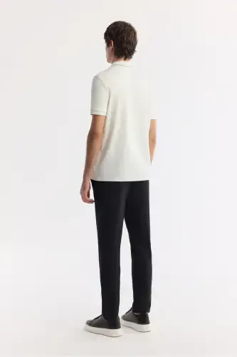 Erkak oq polo yoqali bi stretch bosma interlok futbolka A51y1007-Oq - 4