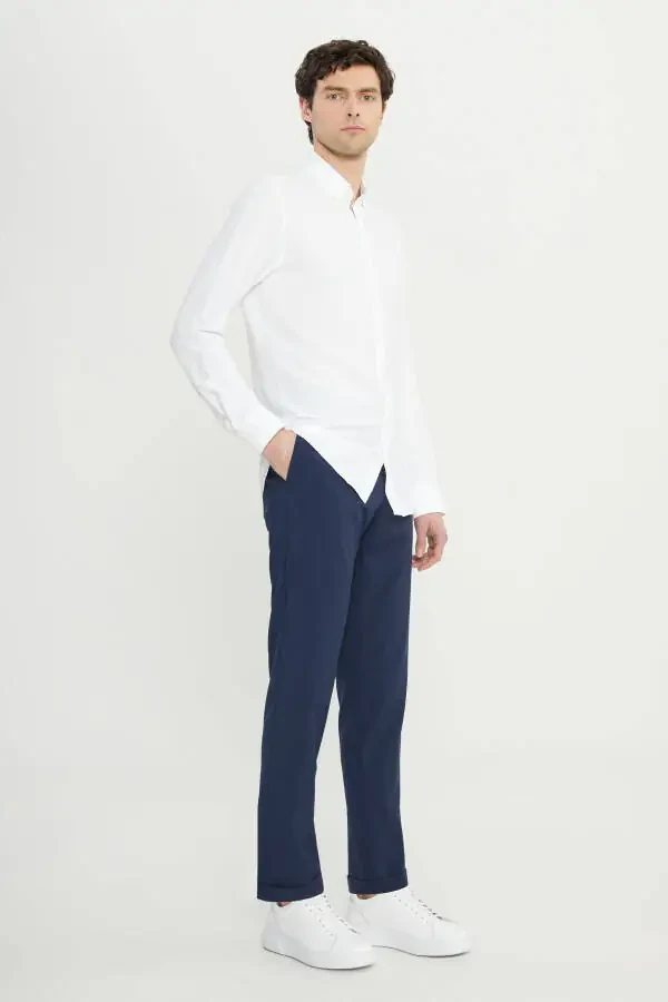 Erkak Oq Slim Fit Tor Kesimli Tugmali Yoqali Armür - 2