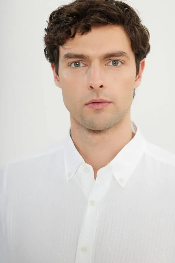 Erkak Oq Slim Fit Tor Kesimli Tugmali Yoqali Armür - 4