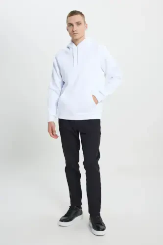 Erkak Oq Standart Fit Oddiy Kesim Ichki Polar 3 Ip Kapüşonli Paxtali Sviter-Oq - AC&CO / ALTINYILDIZ CLASSICS (1)