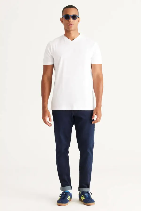 Erkak OQ-XAKI 2 dona Slim Fit Tor kesimli Paxtalik Asosiy Futbolka - 5