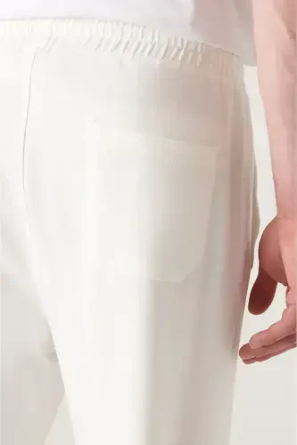 Erkak oqish rangli beli bog'ichli yon cho'ntakli etagi rezinkali 2 ipli paxtali sport shim E003403-Oqish - 4