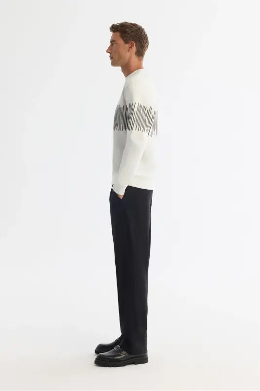 Erkak oqish-sariq velosiped yoqali paxtali chiziqli svitşot - 3