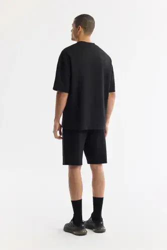 Erkak Oversize Fit Qora Velosiped Yoqali Paxtalik 2 Ip T-Shirt A51Y1095 - 4