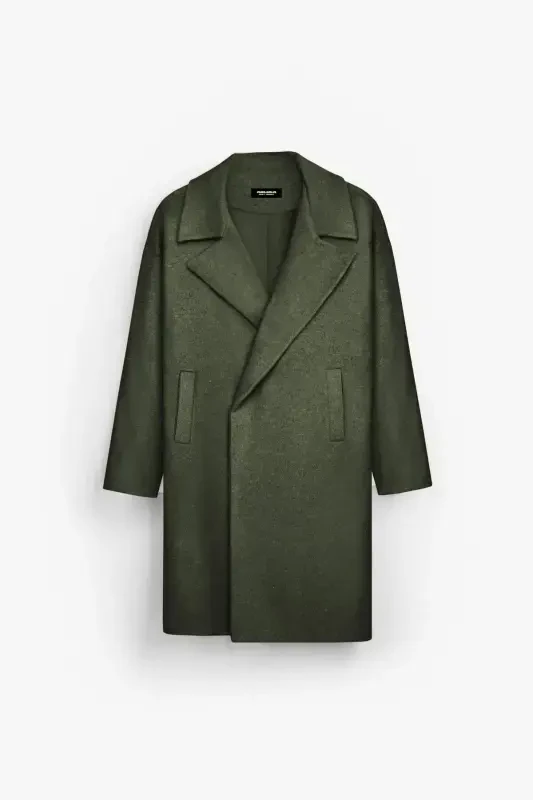 Erkak Oversize Kaşmir Palto Xaki-Xaki - 2