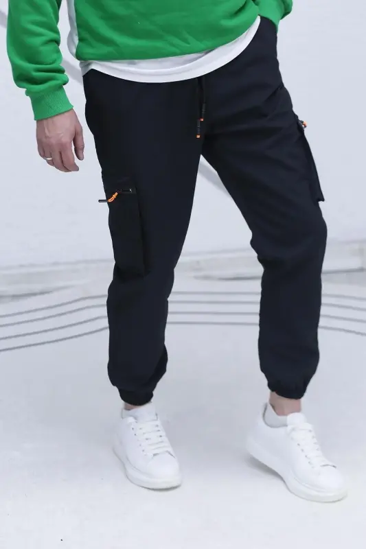 Erkak Parashut Mato Kargo Jogger Shim (TOR KESIM)-Qora - 4