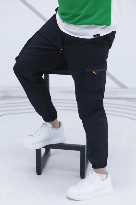Erkak Parashut Mato Kargo Jogger Shim (TOR KESIM)-Qora - 7