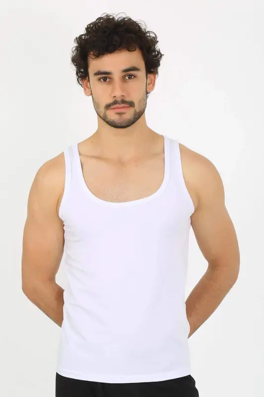 Erkak paxta oq oq atleti 6566 - 1