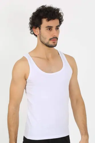 Erkak paxta oq oq atleti 6566 - 4