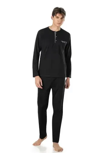 Erkak Penye Qora Uzunqol & Qisqaqol Shortli Pijama Va Robdöshambr 5'li Sep Seti-Qora - PIERRE CARDIN (1)