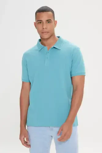 Erkak Petrol %100 Paxta Bukilmaydigan Pike Polo Yoqali Slim Fit Tor Kesimli Futbolka - 3