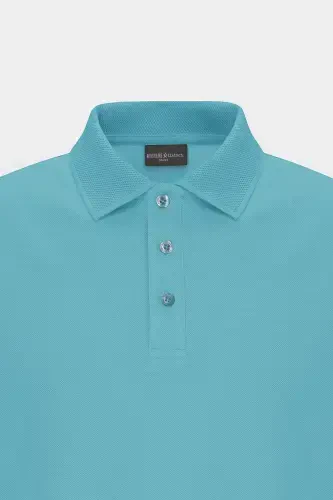 Erkak Petrol %100 Paxta Bukilmaydigan Pike Polo Yoqali Slim Fit Tor Kesimli Futbolka - 10