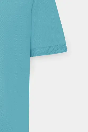 Erkak Petrol %100 Paxta Bukilmaydigan Pike Polo Yoqali Slim Fit Tor Kesimli Futbolka - 11