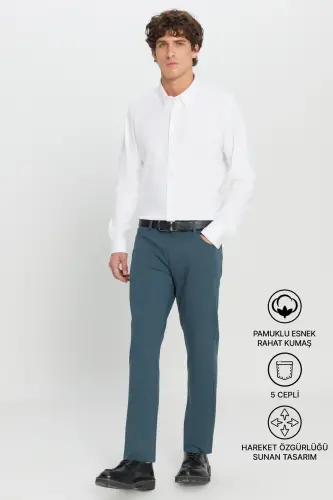 Erkak Petrol Slim Fit Tor kesimli 5 cho'ntakli paxta kanvasli elastik Chino shim-Petrol - AC&CO / ALTINYILDIZ CLASSICS (1)