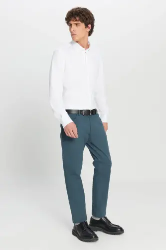 Erkak Petrol Slim Fit Tor kesimli 5 cho'ntakli paxta kanvasli elastik Chino shim-Petrol - 6