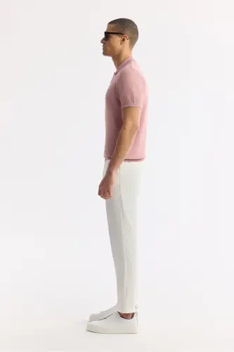 Erkak pushti regular fit polo yoqali to‘qimali trikotaj futbolka B005120-Pushti - 3