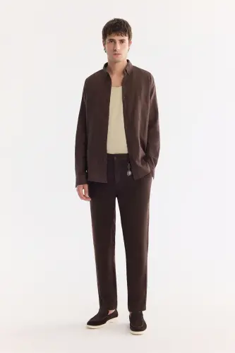 Erkak qahva Relaxed Fit beli lastikli %100 zig'ir P - AVVA (1)