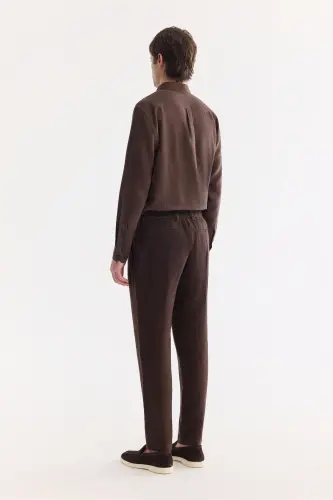 Erkak qahva Relaxed Fit beli lastikli %100 zig'ir P - 8