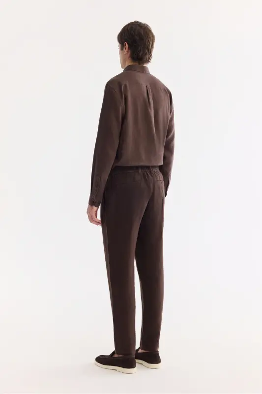 Erkak qahva Relaxed Fit beli lastikli %100 zig'ir P - 8