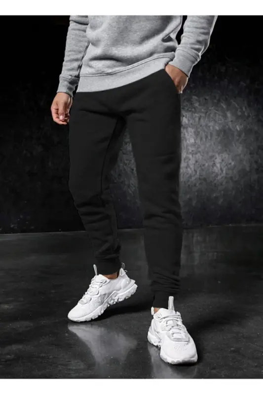 Erkak qishki sport shim tor shim jogger qora paxta mato - qishki qora - 1