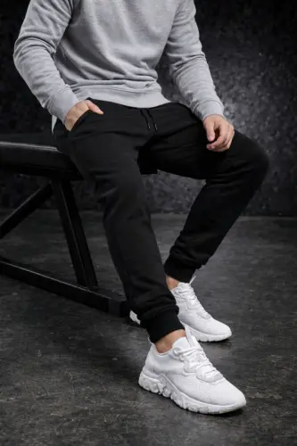 Erkak qishki sport shim tor shim jogger qora paxta mato - qishki qora - 4