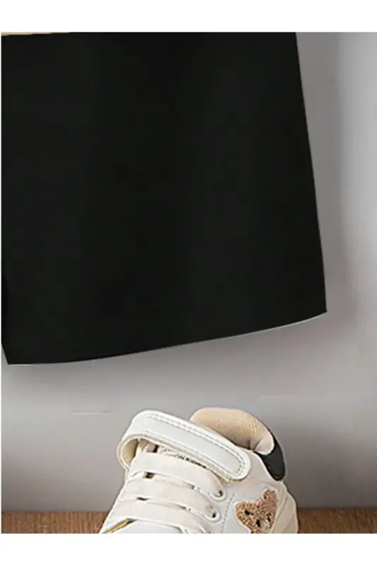 Erkak-Qiz Bola Bej-Qora HAPPY Bosmali Short Futbolka To'plam-Bej - 3