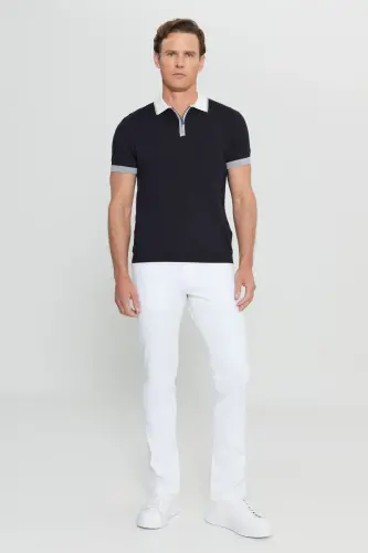 Erkak Qora 100% Paxta Standart Fit Oddiy Kesimli Polo Yoqali Trikotaj Futbolka - Qora - ALTINYILDIZ CLASSICS (1)